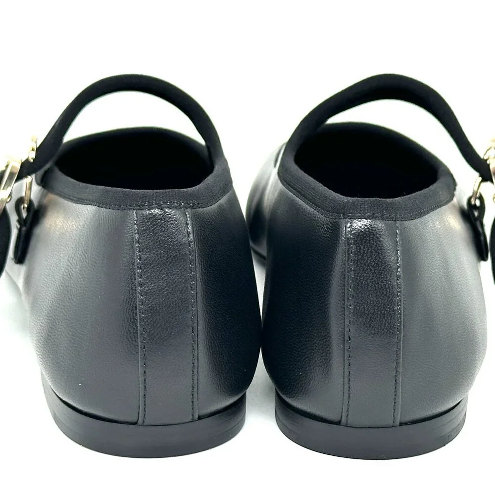 CHANEL REV CC Logo Leather Mary Jane Ankle Strap Flat Ballerina Shoes Black - Picture 9 of 15